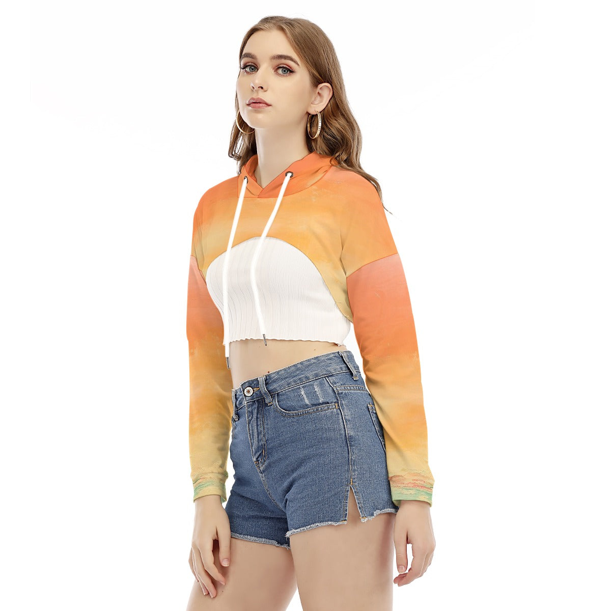 All-Over Print Women's Smock Short Hoodie With Long Sleeve