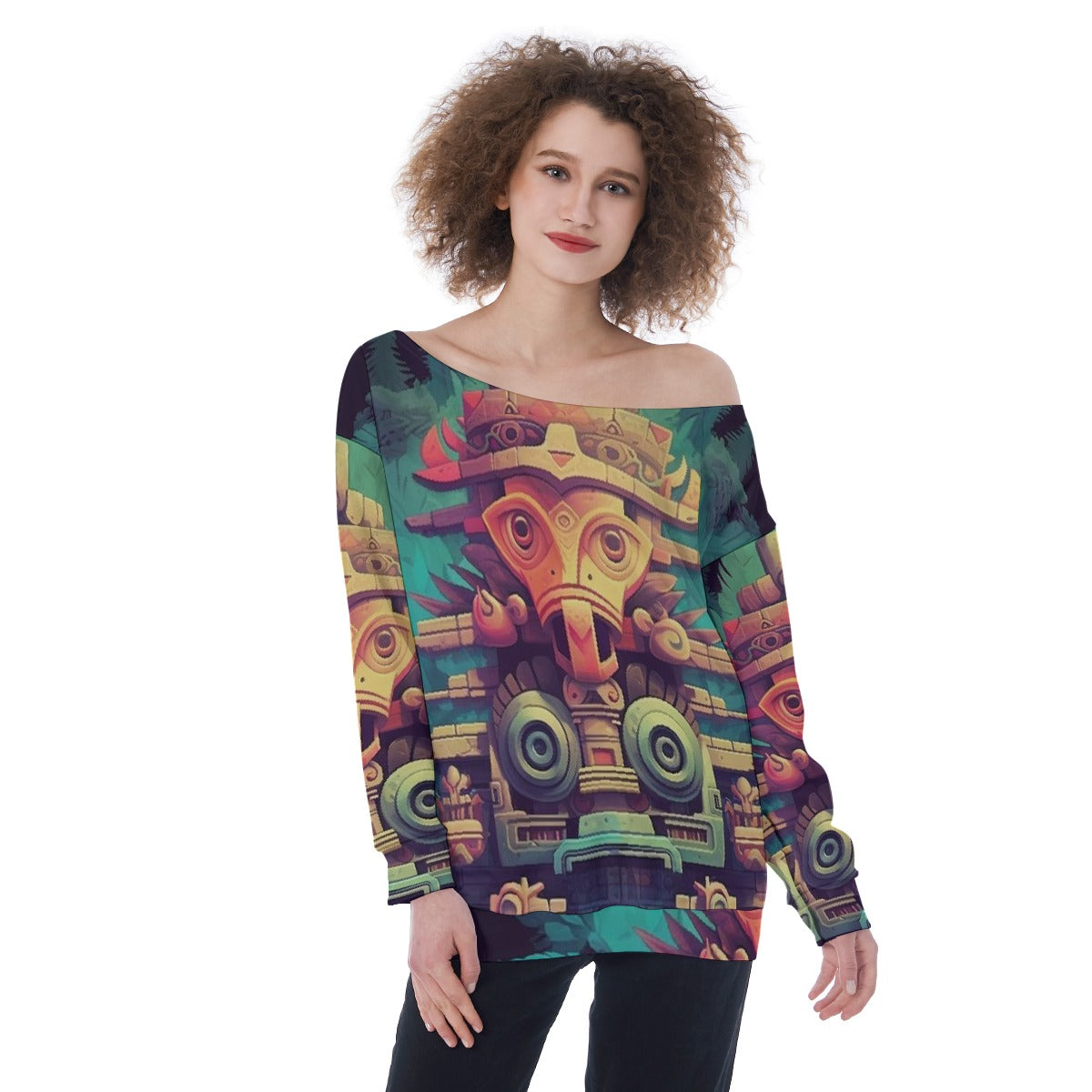 All-Over Print Oversized Women's Off-Shoulder Sweatshirt
