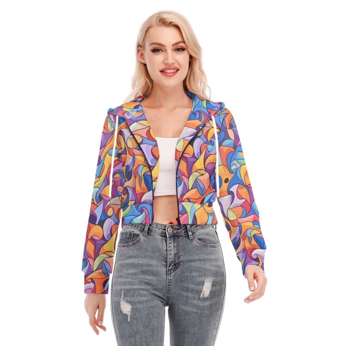All-Over Print Women's Crop Top Hoodie With Zipper Closure
