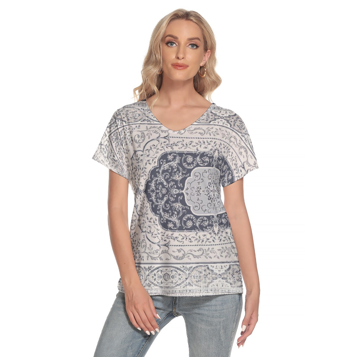 All-Over Print Women's Loose V-neck Short Sleeve T-shirt