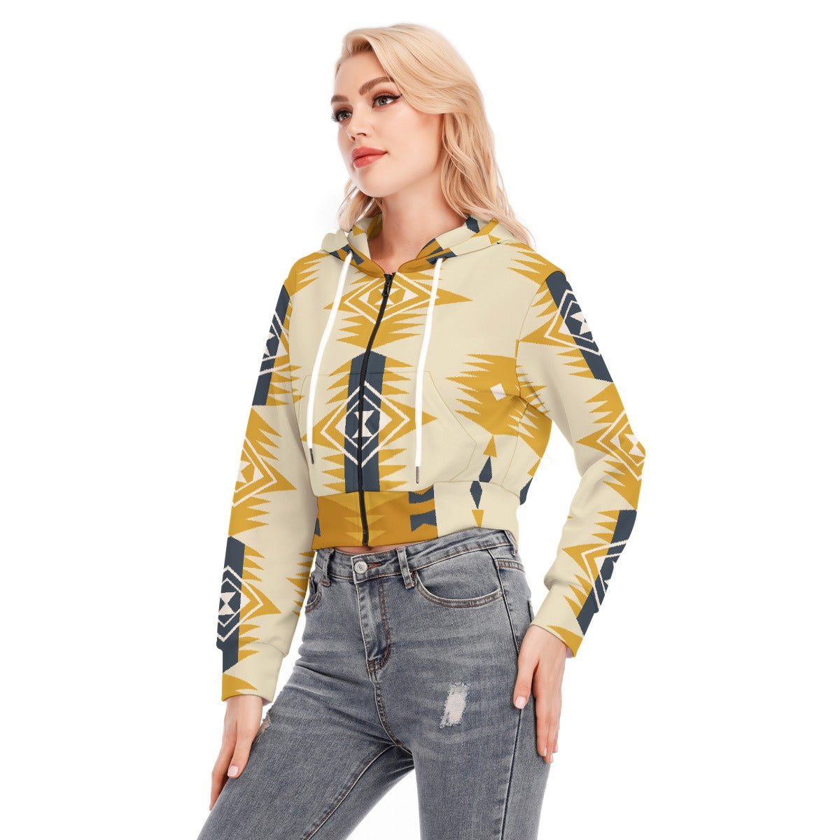 All-Over Print Women's Crop Top Hoodie With Zipper Closure