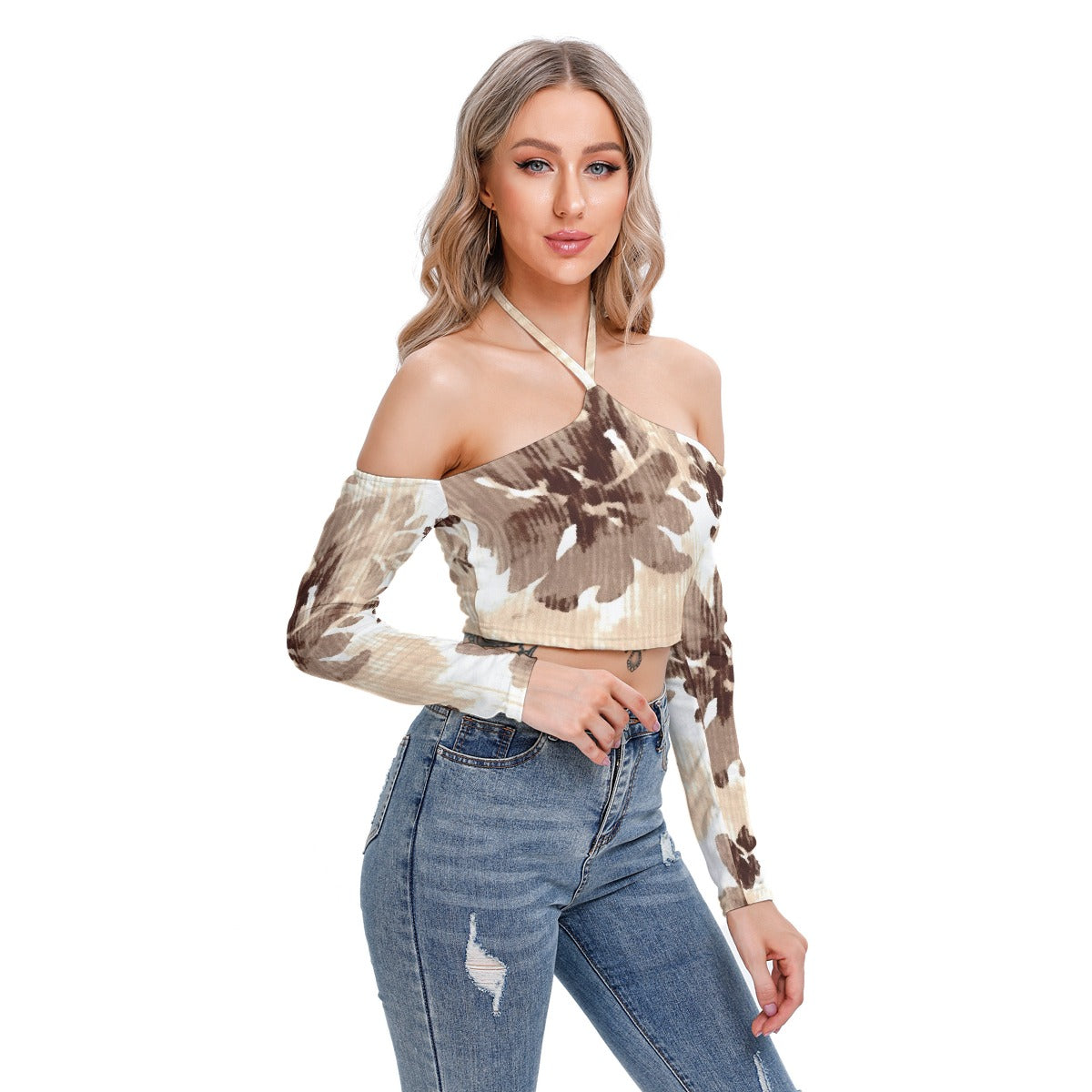 All-Over Print Women's Halter Lace-up Top
