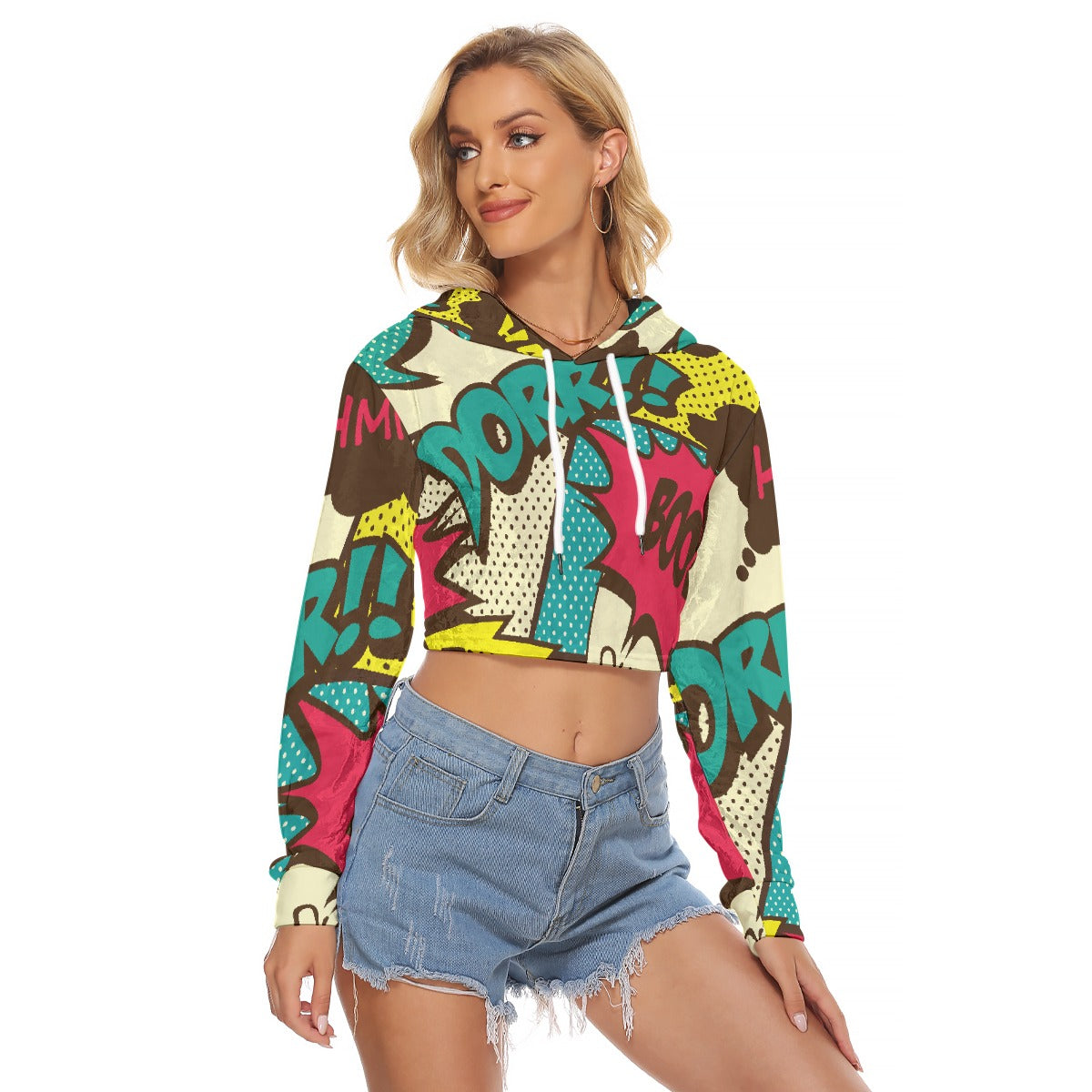 All-Over Print Women's Crop Top Hoodie|Velvet