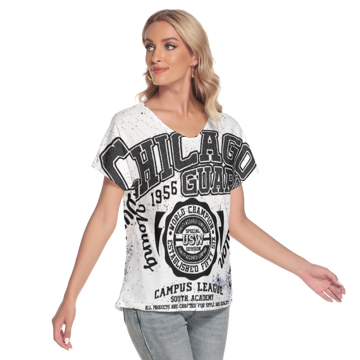 All-Over Print Women's Loose V-neck Short Sleeve T-shirt