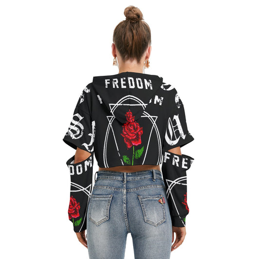 All-Over Print Women's Heavy Fleece Hoodie With Hollow Out Sleeve