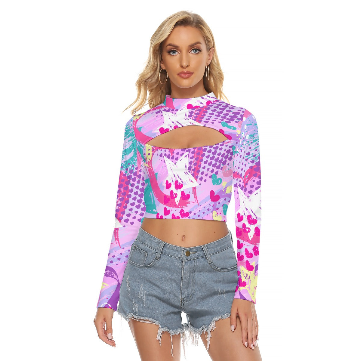 All-Over Print Women's Hollow Chest Keyhole Tight Crop Top