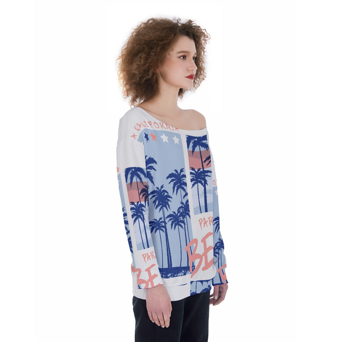 All-Over Print Oversized Women's Off-Shoulder Sweatshirt