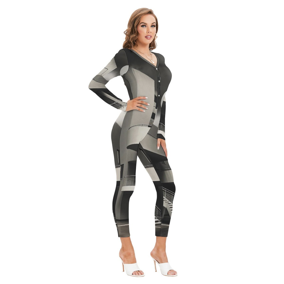 All-Over Print Women's Plunging Neck Jumpsuit