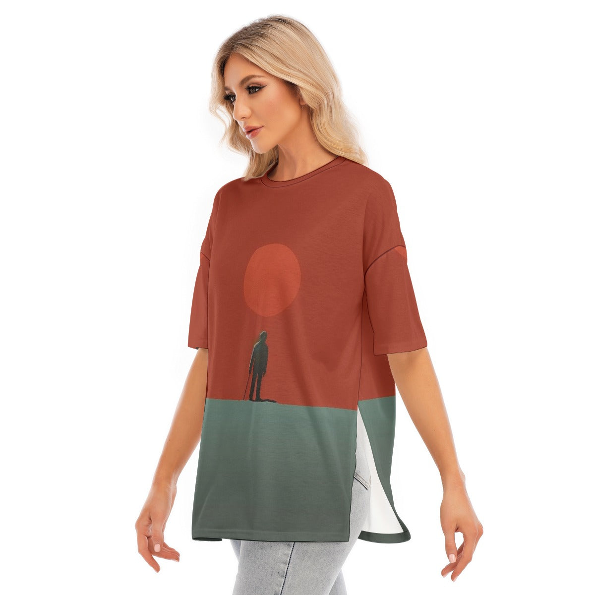 All-Over Print Women's Short Sleeves T-shirt With Hem Split