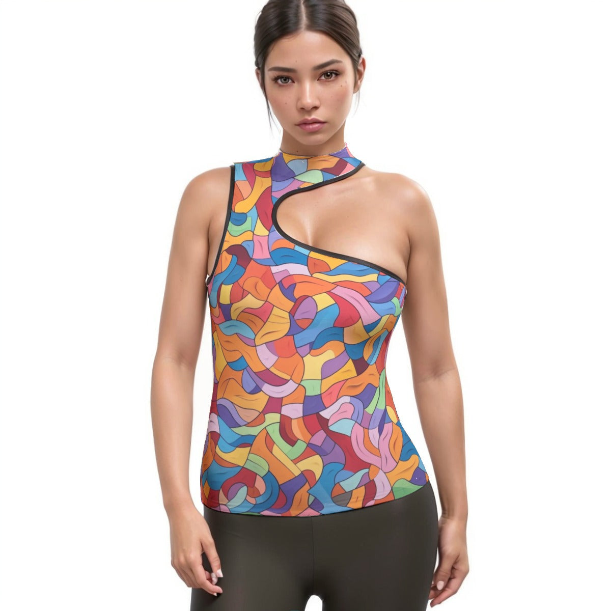 All-Over Print Women's Halter Sleeveless Asymmetrical Tank Top