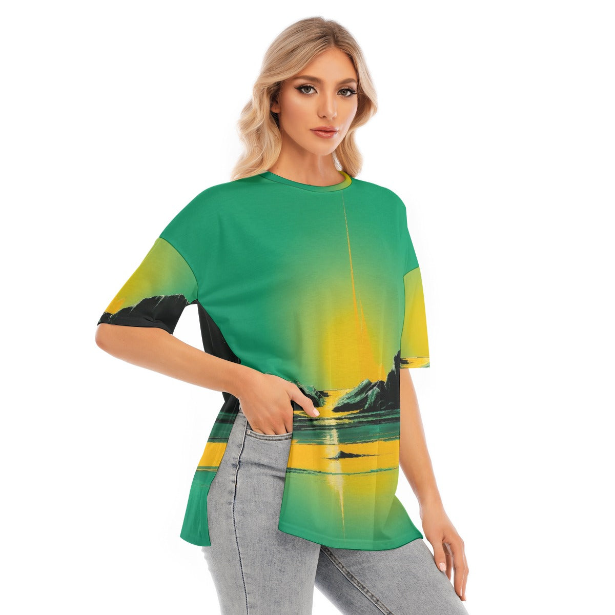 All-Over Print Women's Short Sleeves T-shirt With Hem Split