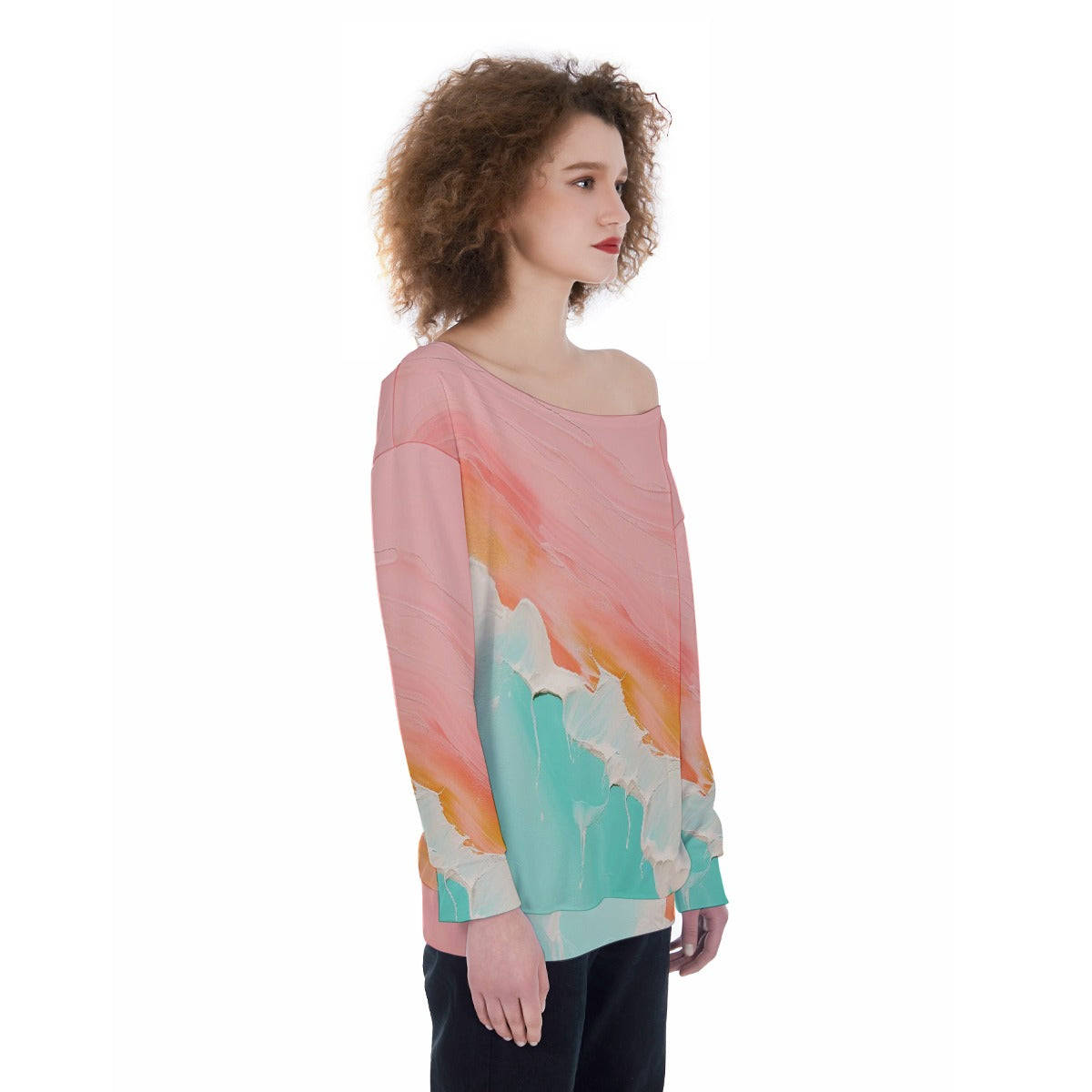 All-Over Print Oversized Women's Off-Shoulder Sweatshirt