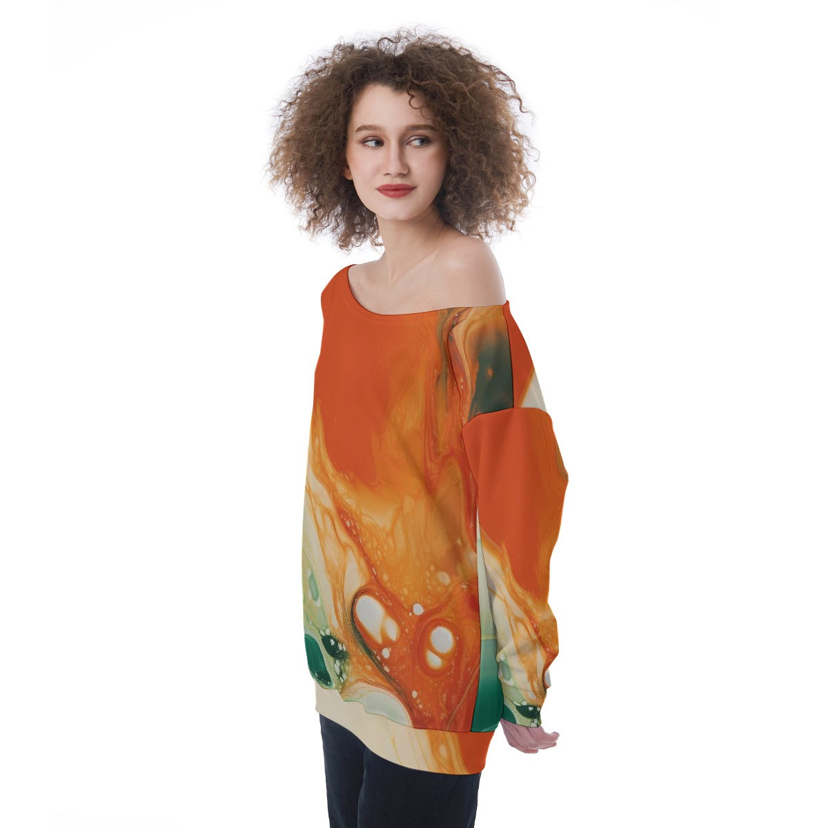 All-Over Print Oversized Women's Off-Shoulder Sweatshirt