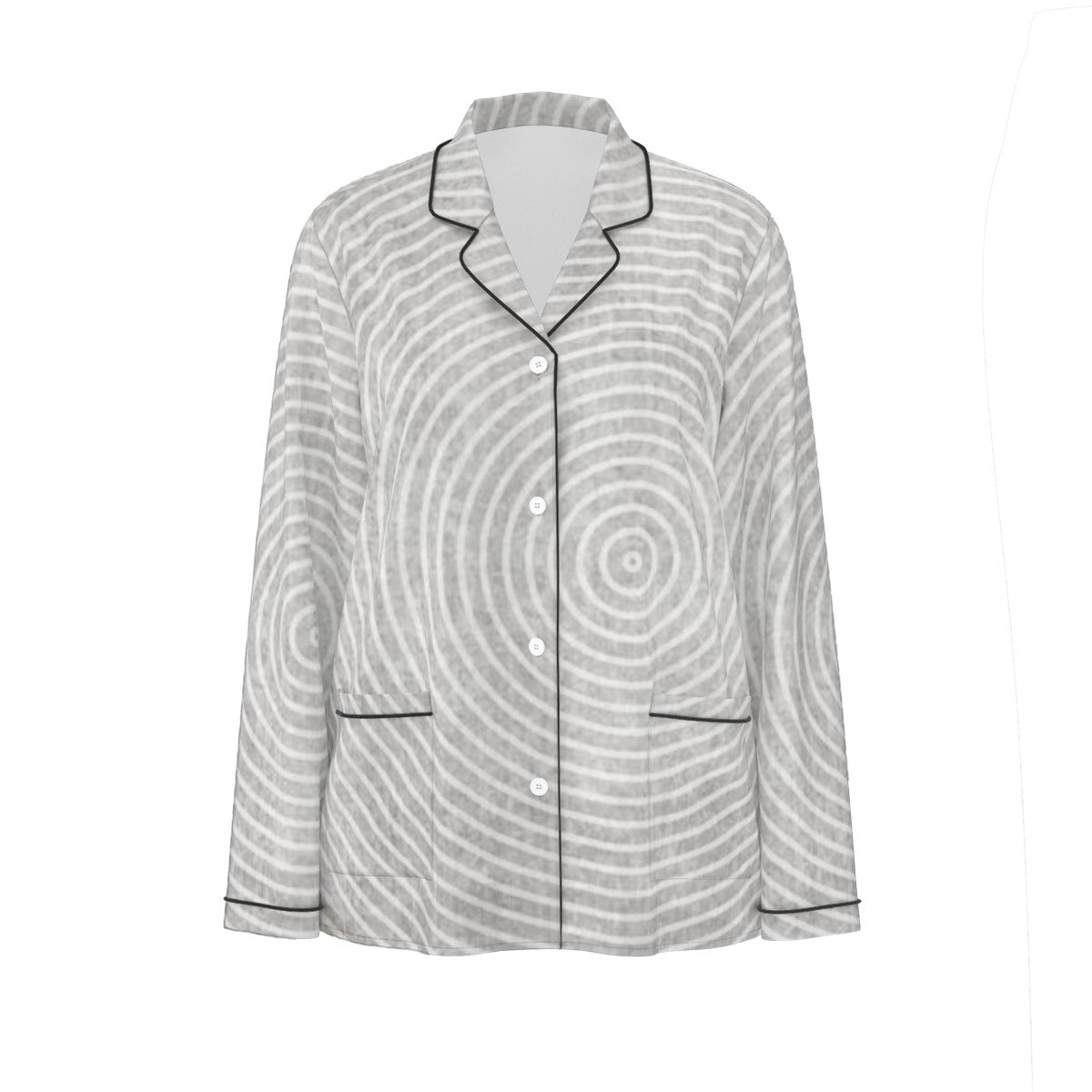 All-Over Print Women's Long Sleeve Pajama Set With Black Contrast Piping