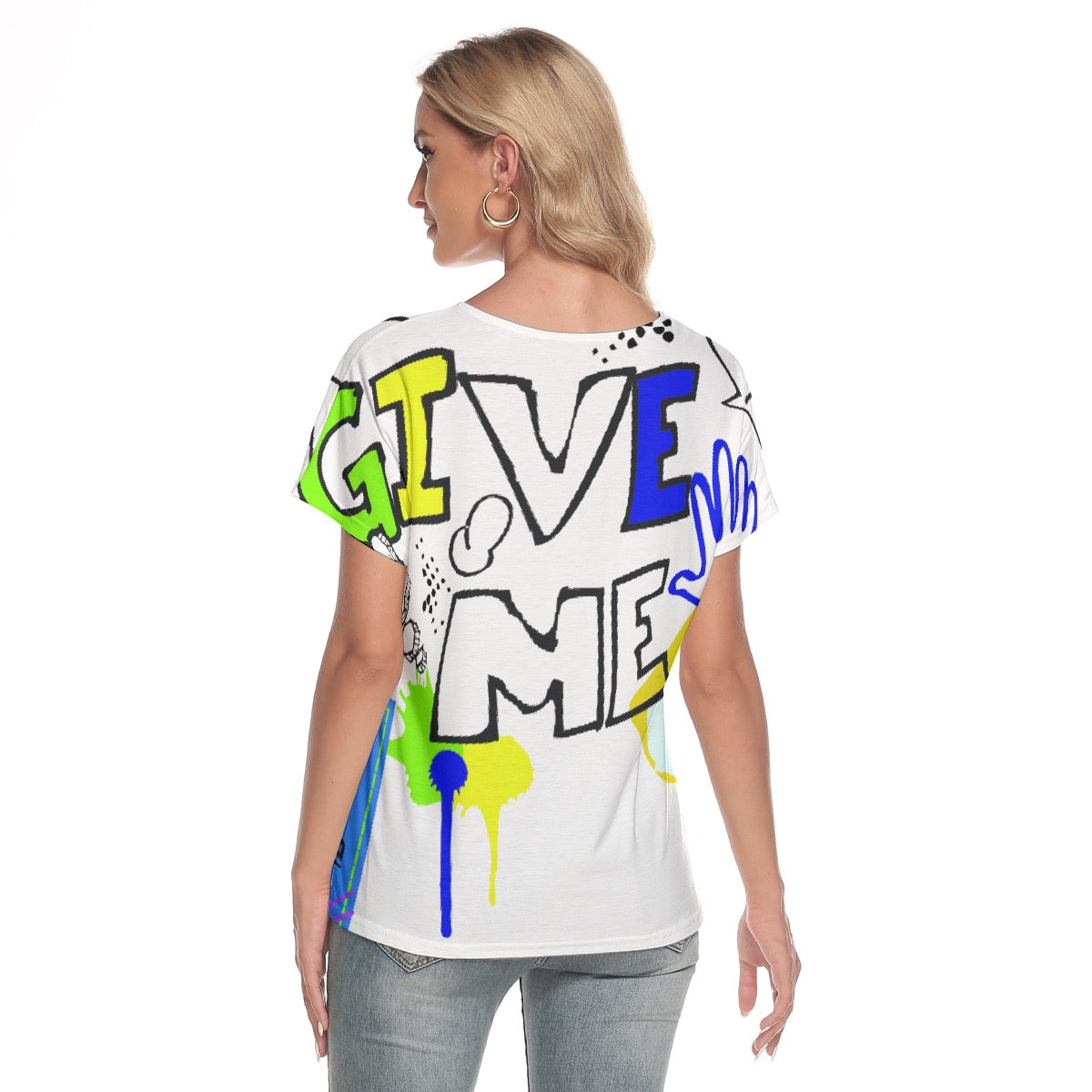 All-Over Print Women's Loose V-neck Short Sleeve T-shirt