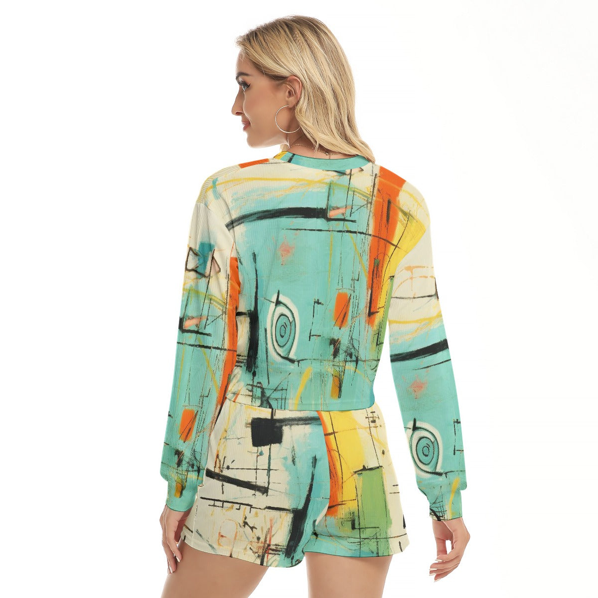 All-Over Print Women's Short Sweatshirt And Pants Suit