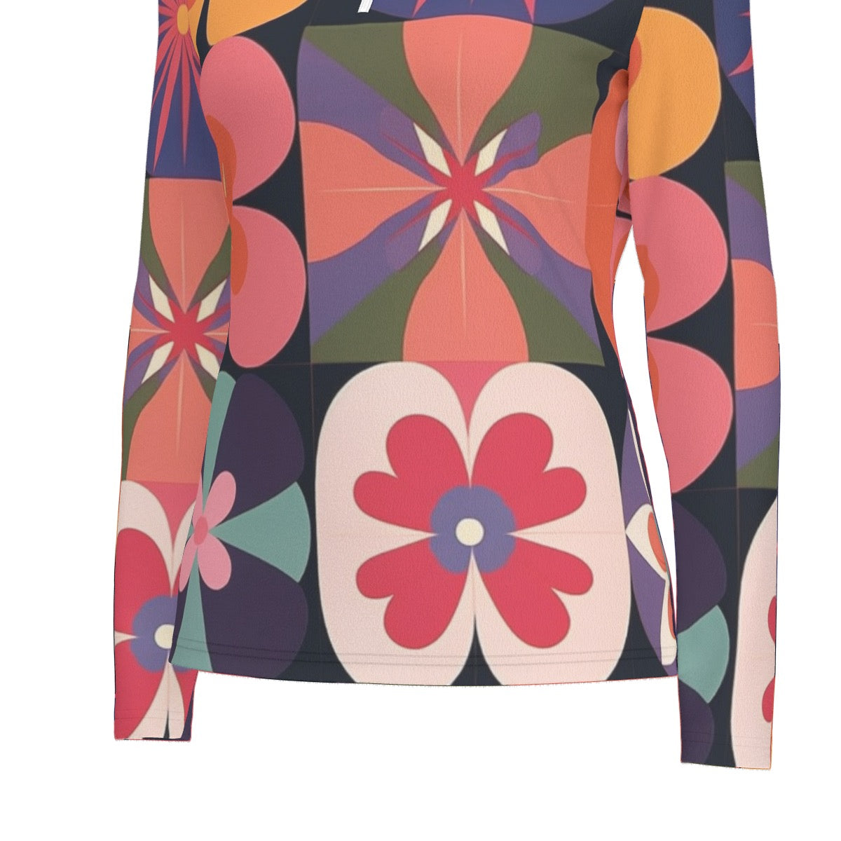 All-Over Print Women's Sports Collar Jersey With Long Sleeve