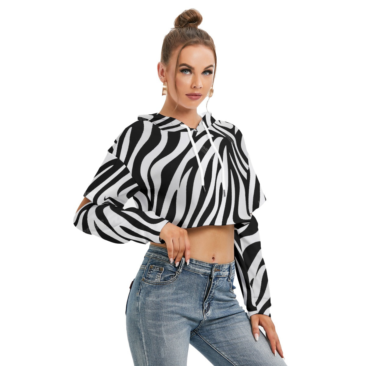 All-Over Print Women's Heavy Fleece Hoodie With Hollow Out Sleeve