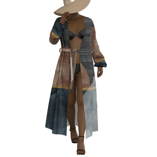 All-Over Print Women's Lace-up Chiffon Robe