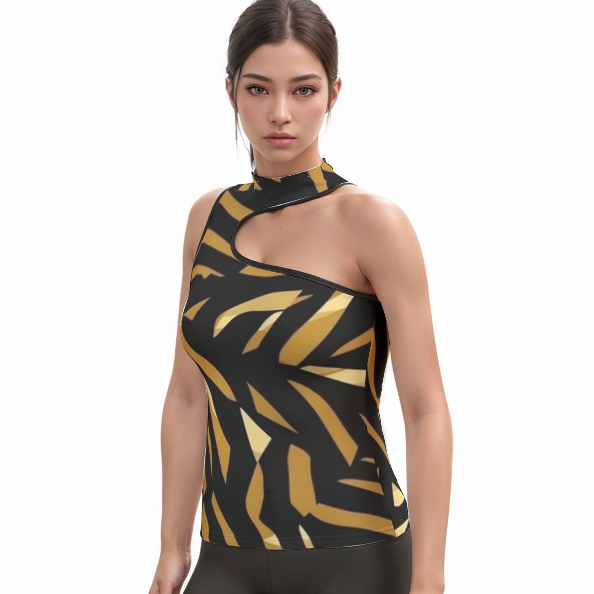 All-Over Print Women's Halter Sleeveless Asymmetrical Tank Top