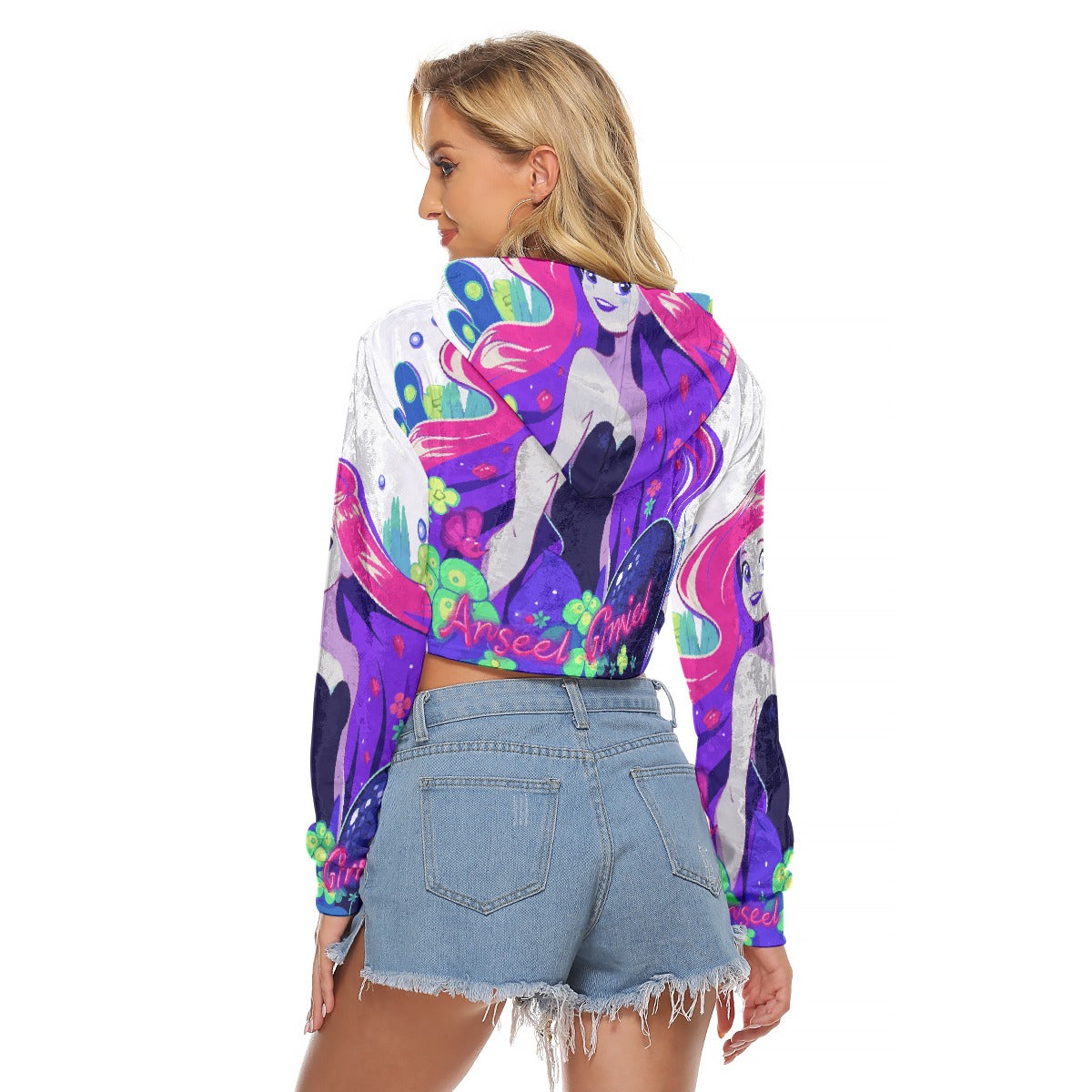 All-Over Print Women's Crop Top Hoodie|Velvet