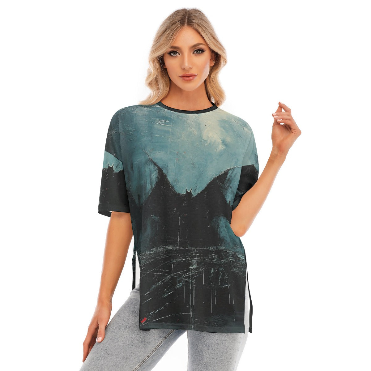 All-Over Print Women's Short Sleeves T-shirt With Hem Split