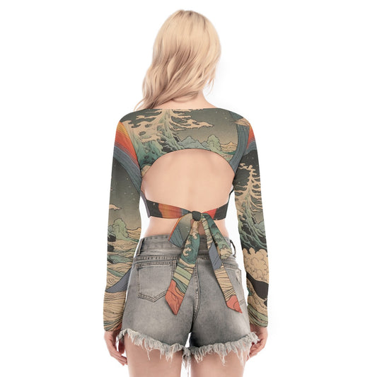 All-Over Print Women's Back Hollow T-shirt With Strap