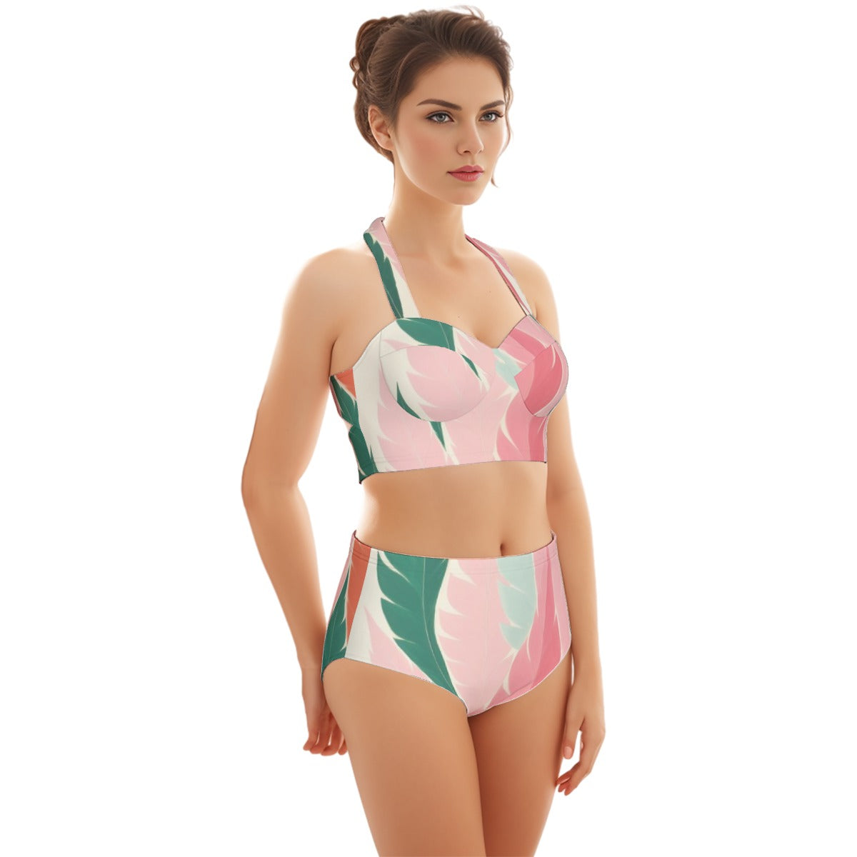 All-Over Print Women's Swimsuit Set With Halter