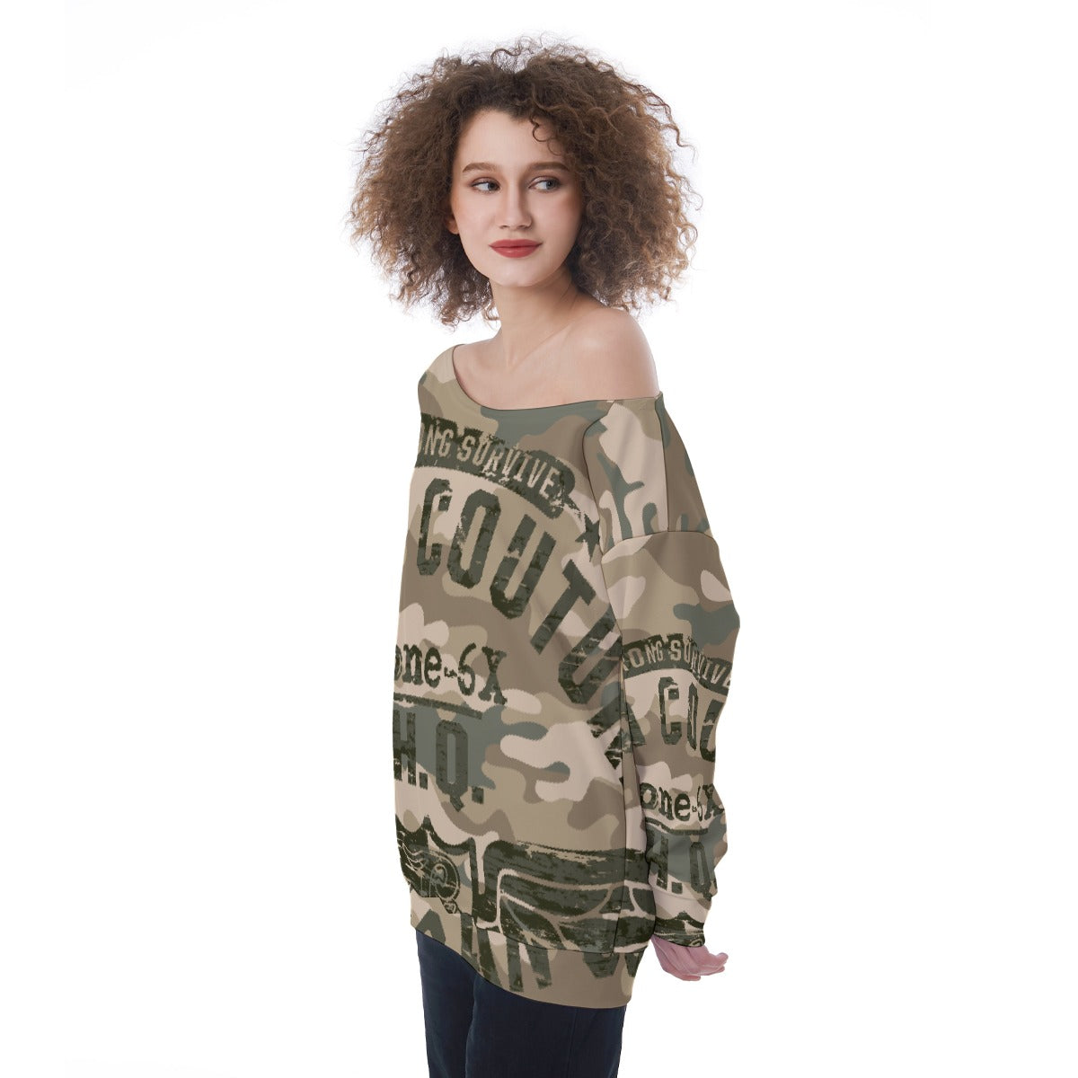 All-Over Print Oversized Women's Off-Shoulder Sweatshirt