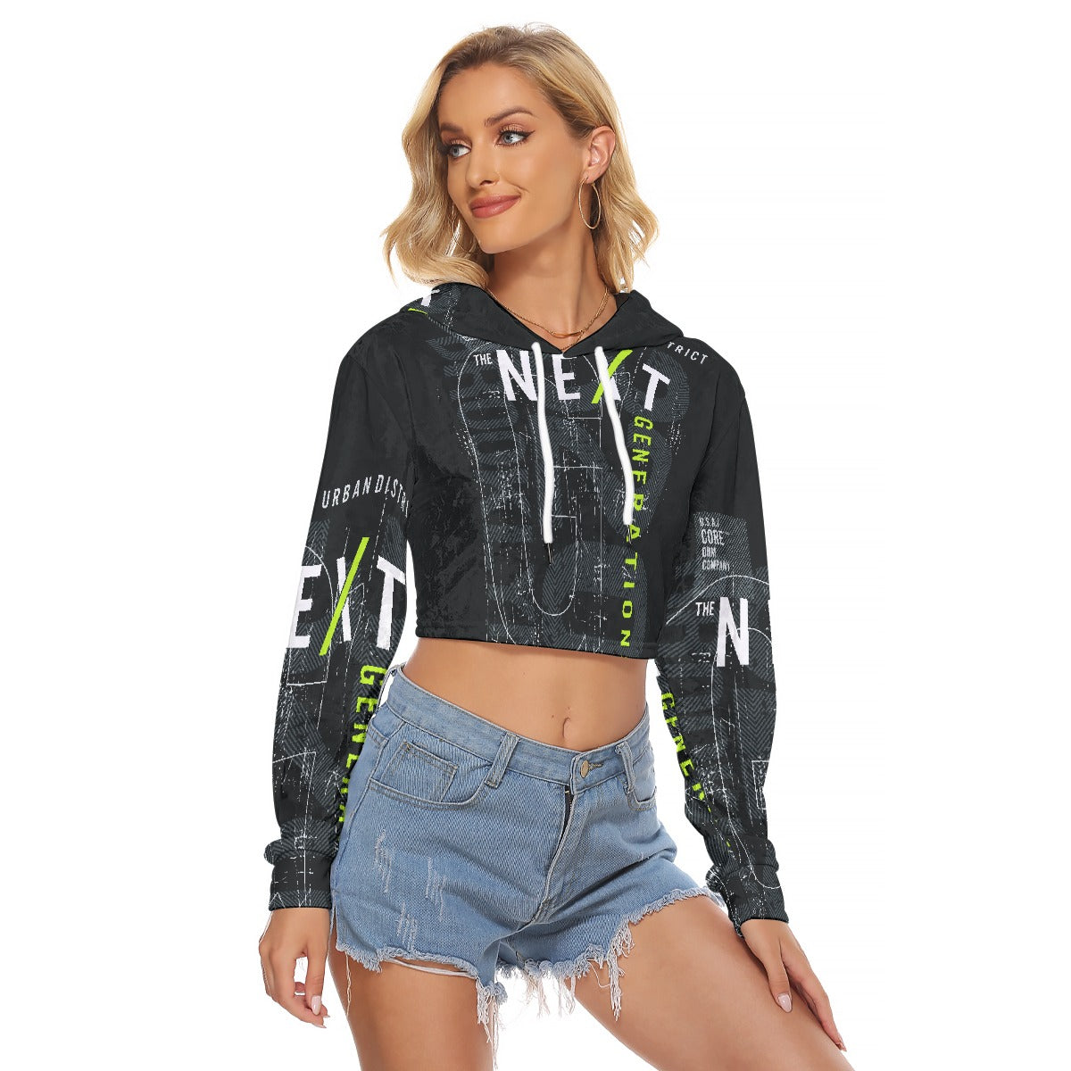 All-Over Print Women's Crop Top Hoodie|Velvet
