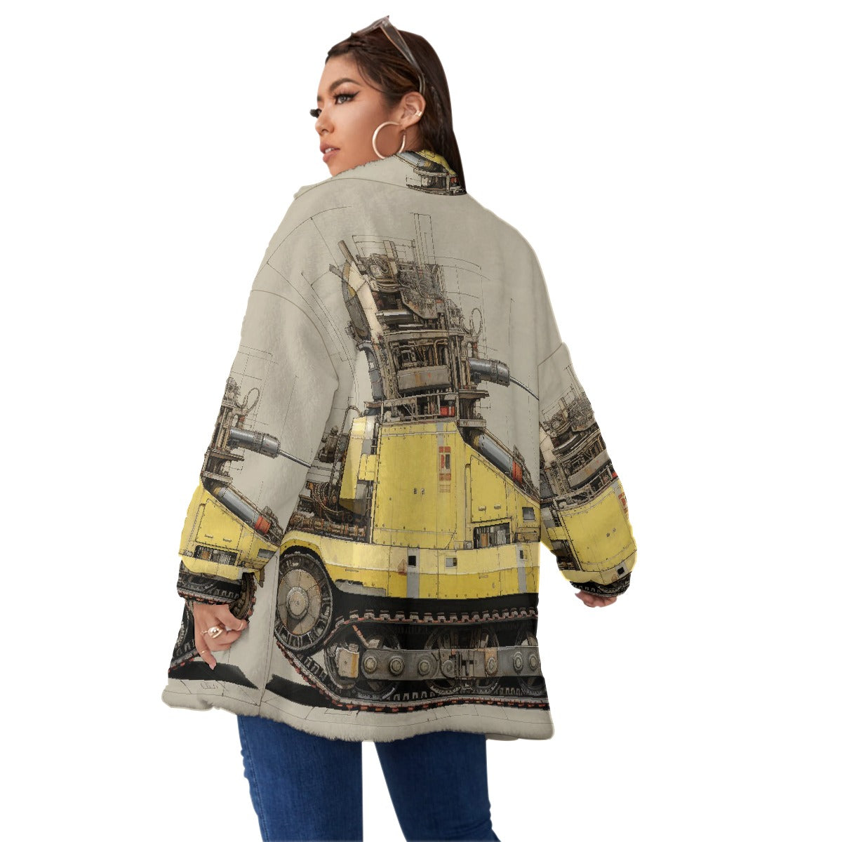 All-Over Print Unisex Borg Fleece Stand-up Collar Coat With Zipper Closure(Plus Size)