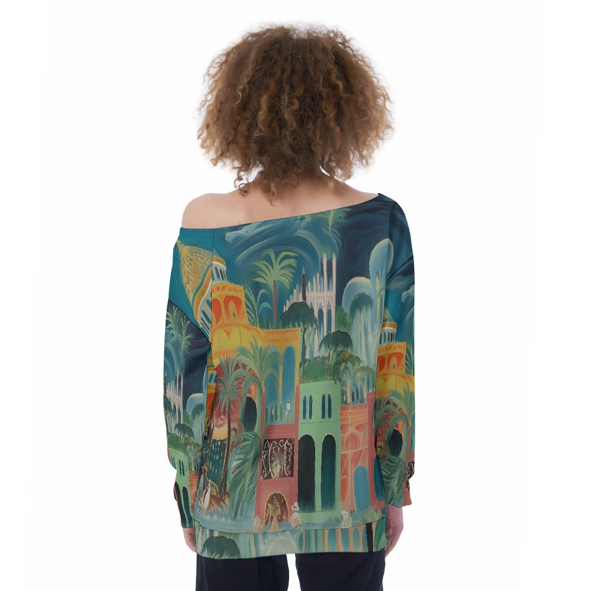 All-Over Print Oversized Women's Off-Shoulder Sweatshirt