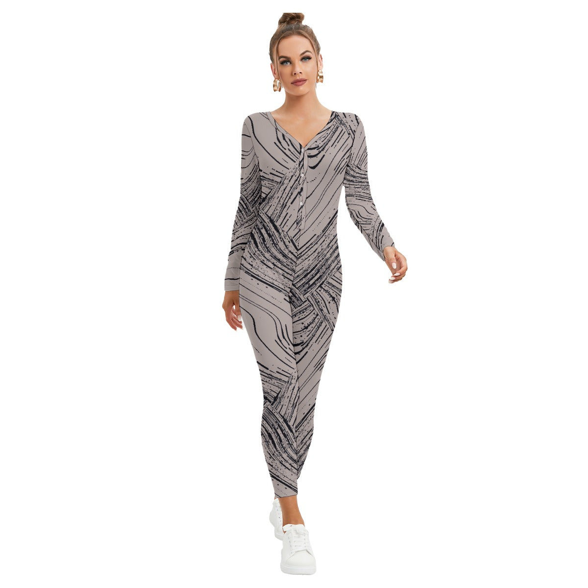 All-Over Print Women's Plunging Neck Jumpsuit