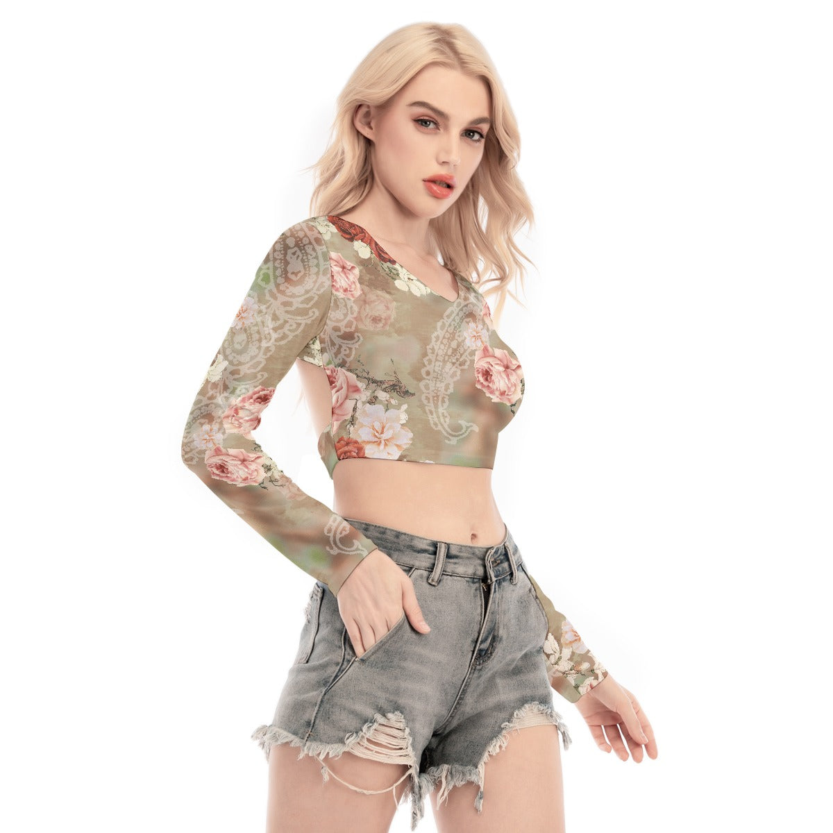 All-Over Print Women's Back Hollow T-shirt With Strap