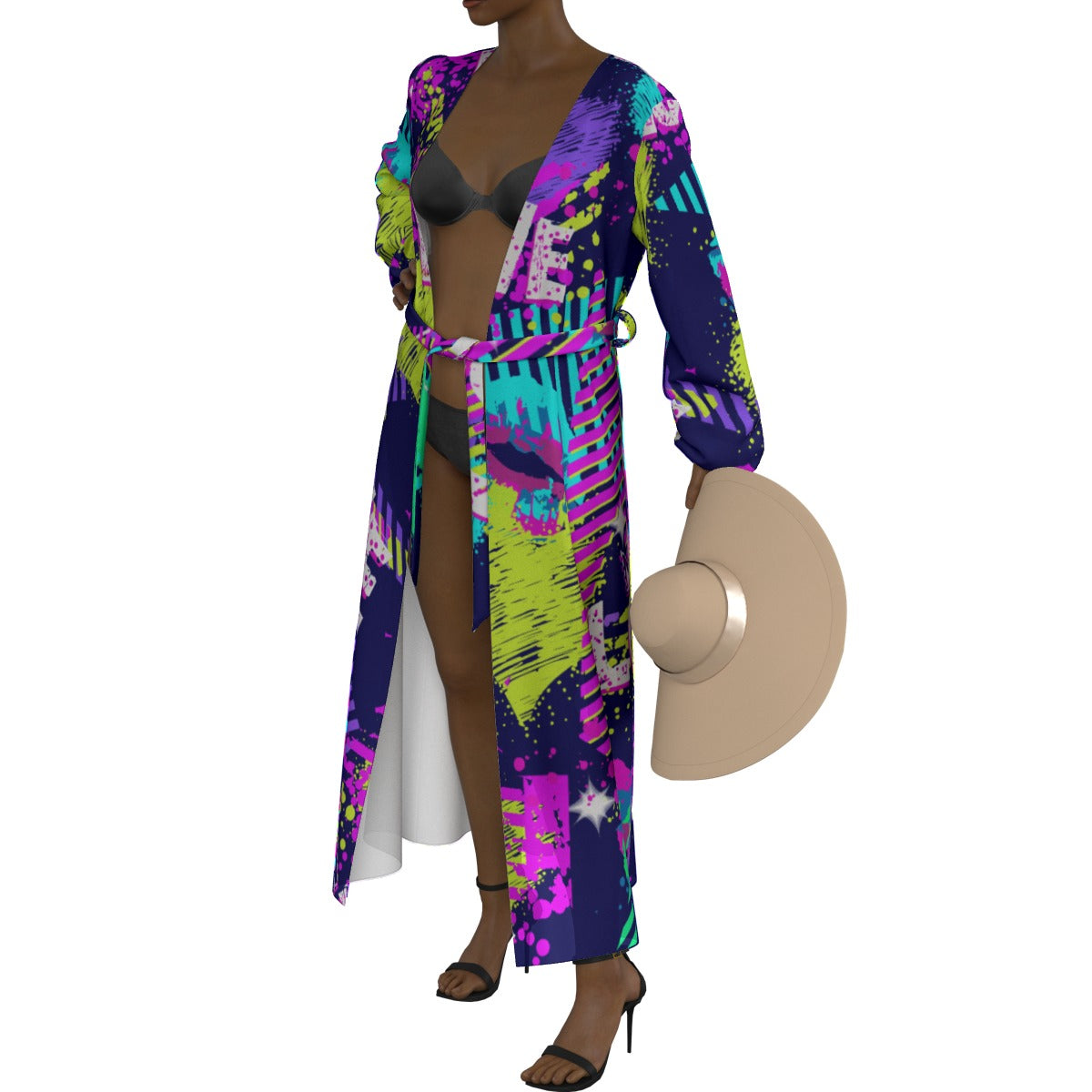 All-Over Print Women's Lace-up Chiffon Robe