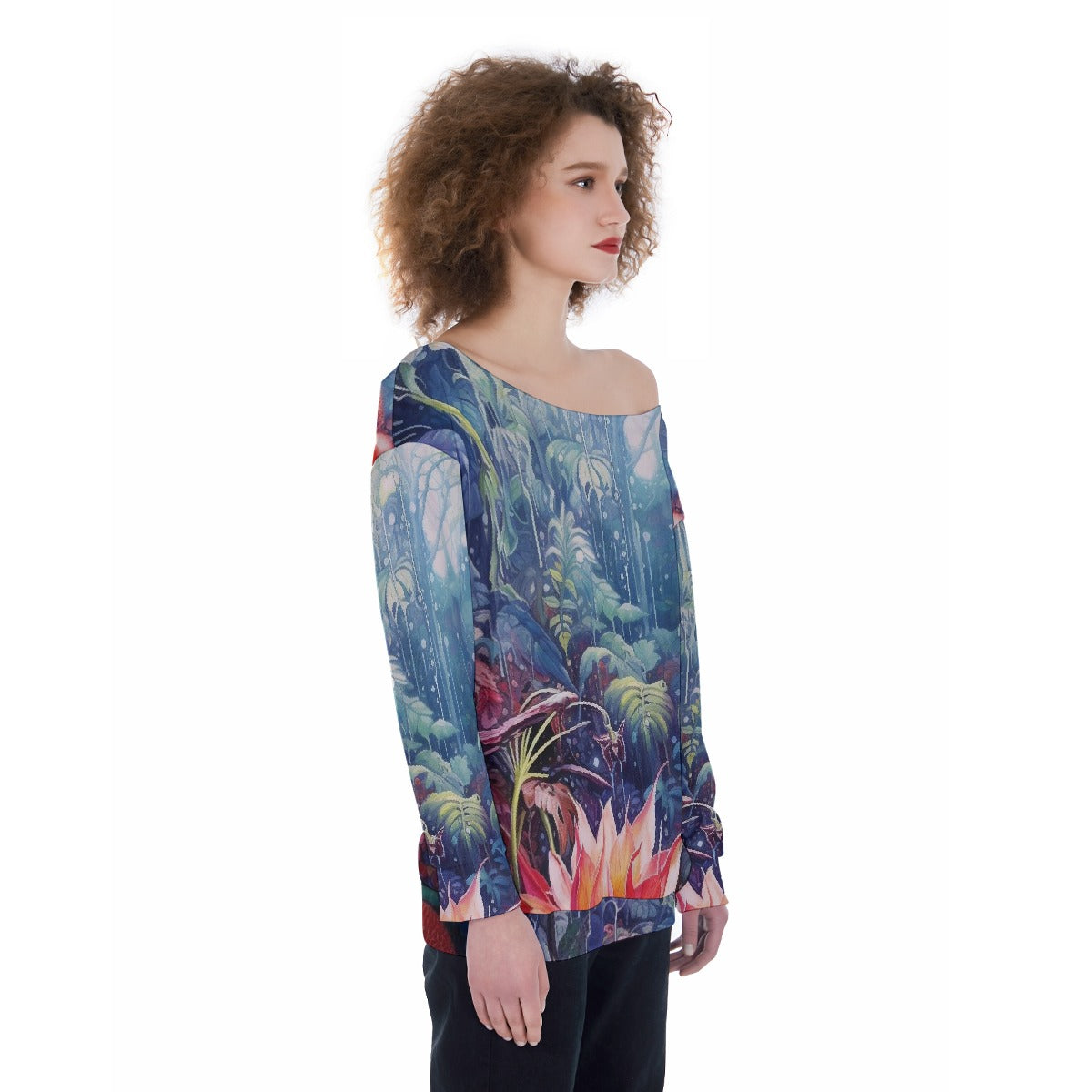 All-Over Print Oversized Women's Off-Shoulder Sweatshirt