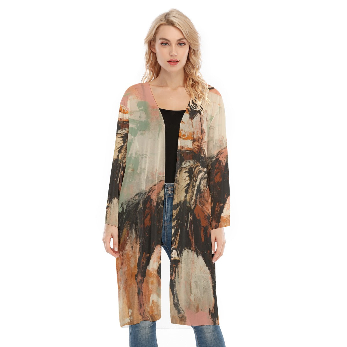All- Over Print Women's Long Sleeve Mesh Cardigan