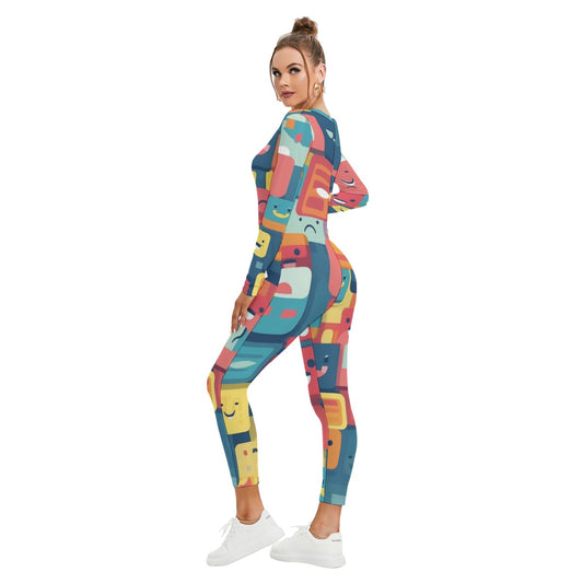 All-Over Print Women's Plunging Neck Jumpsuit