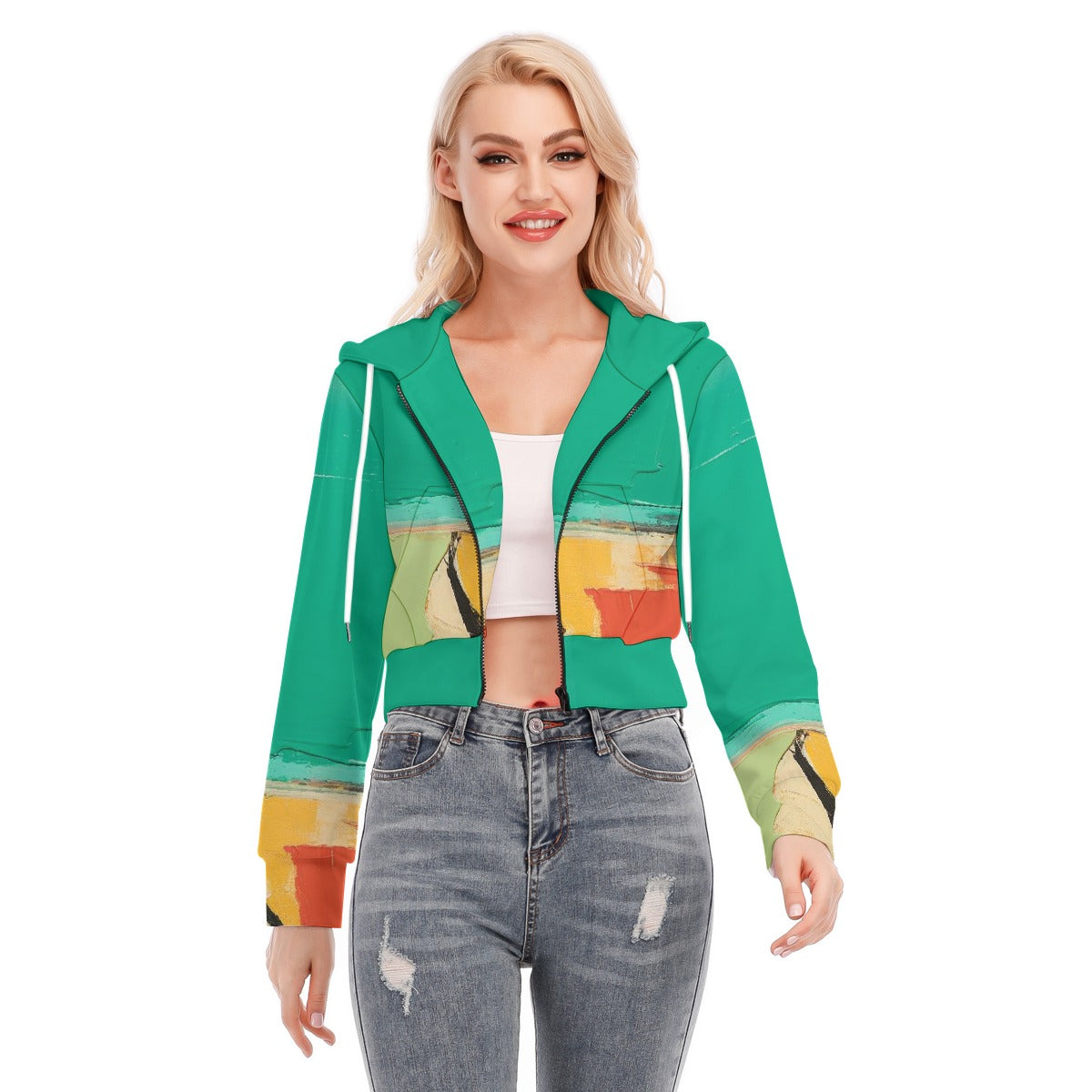All-Over Print Women's Crop Top Hoodie With Zipper Closure