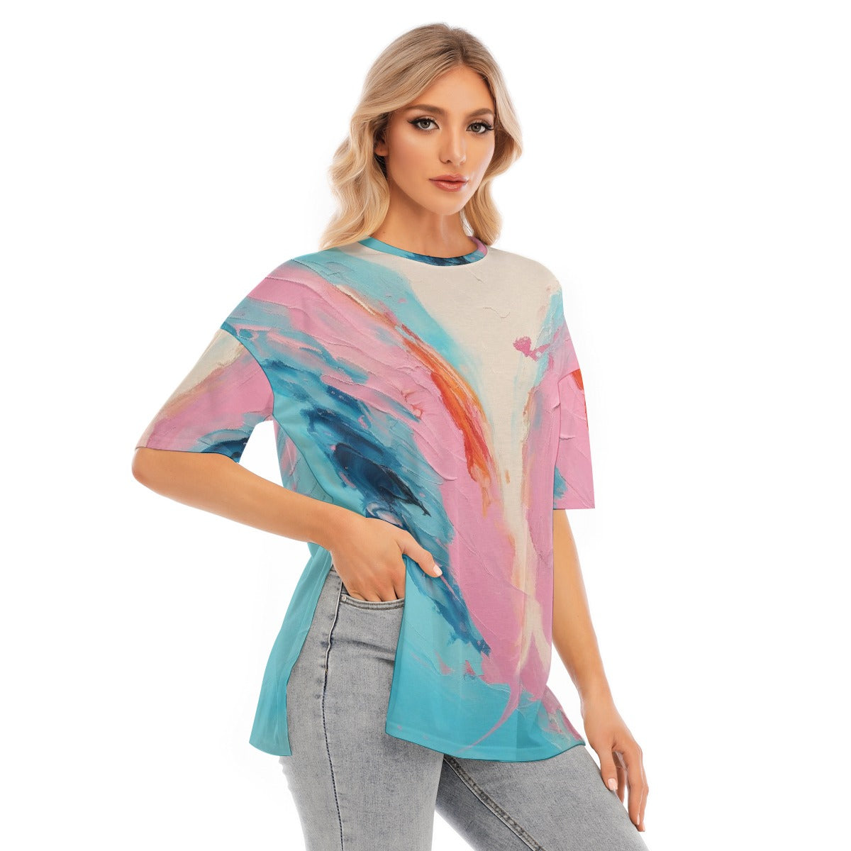 All-Over Print Women's Short Sleeves T-shirt With Hem Split