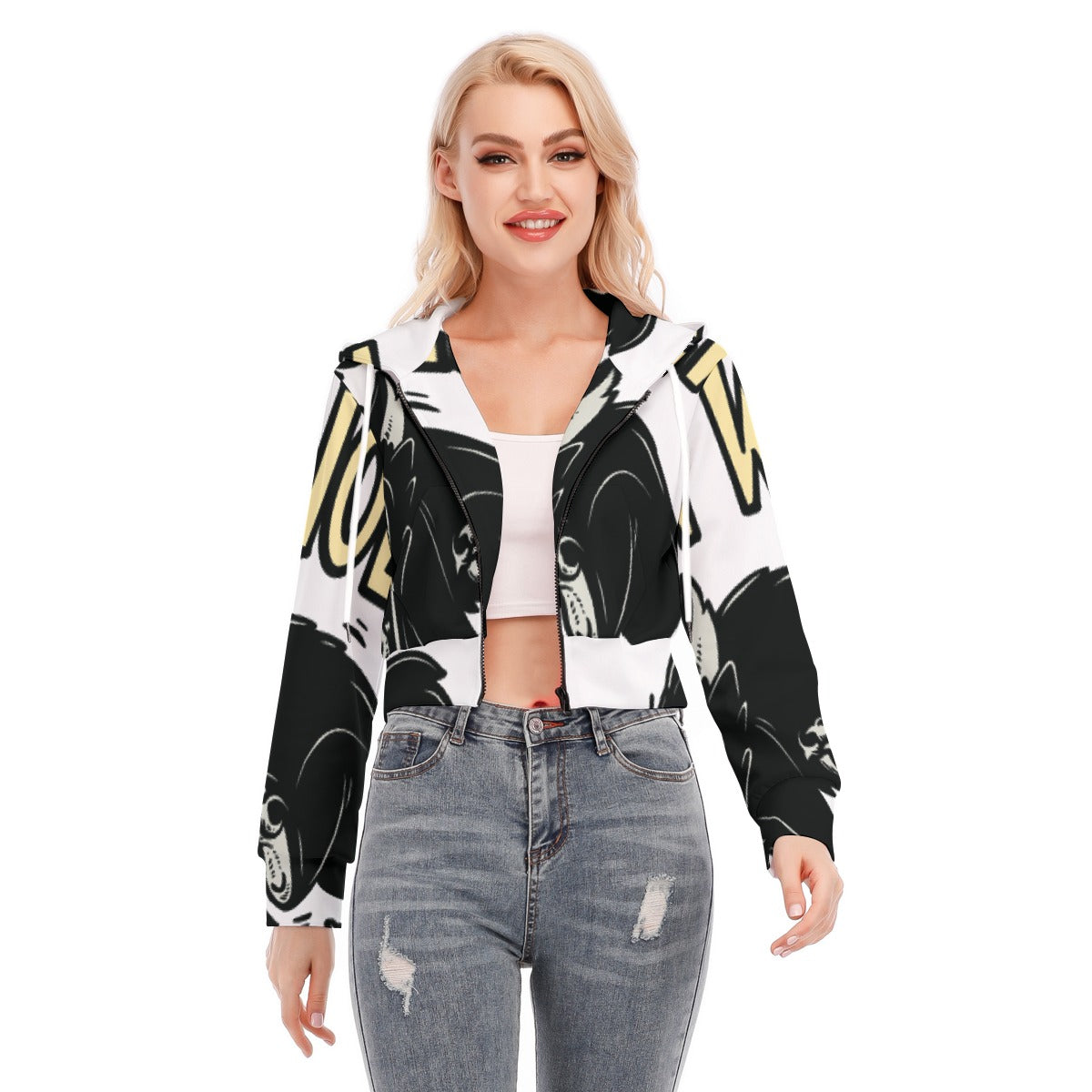 All-Over Print Women's Crop Top Hoodie With Zipper Closure