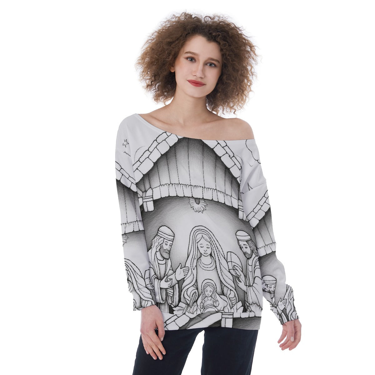 All-Over Print Oversized Women's Off-Shoulder Sweatshirt