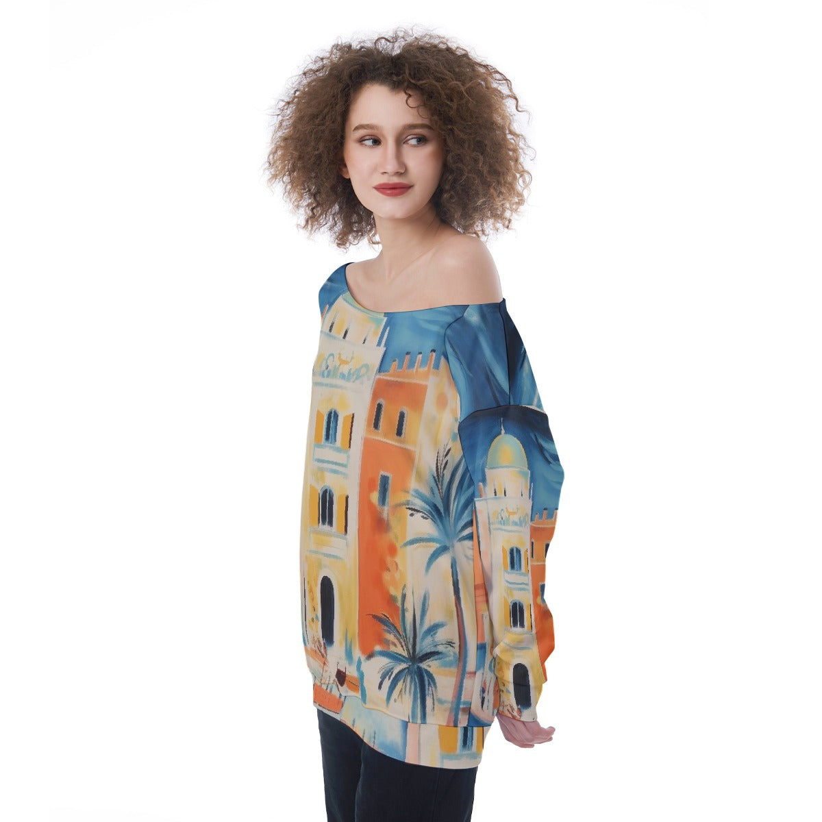 All-Over Print Oversized Women's Off-Shoulder Sweatshirt