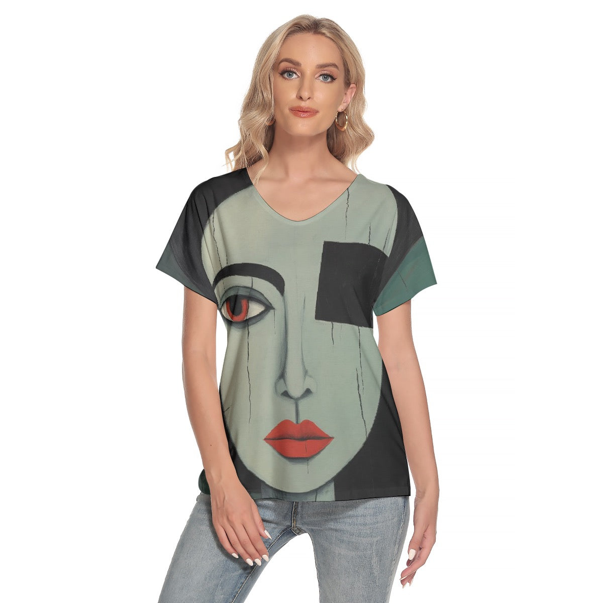 All-Over Print Women's Loose V-neck Short Sleeve T-shirt