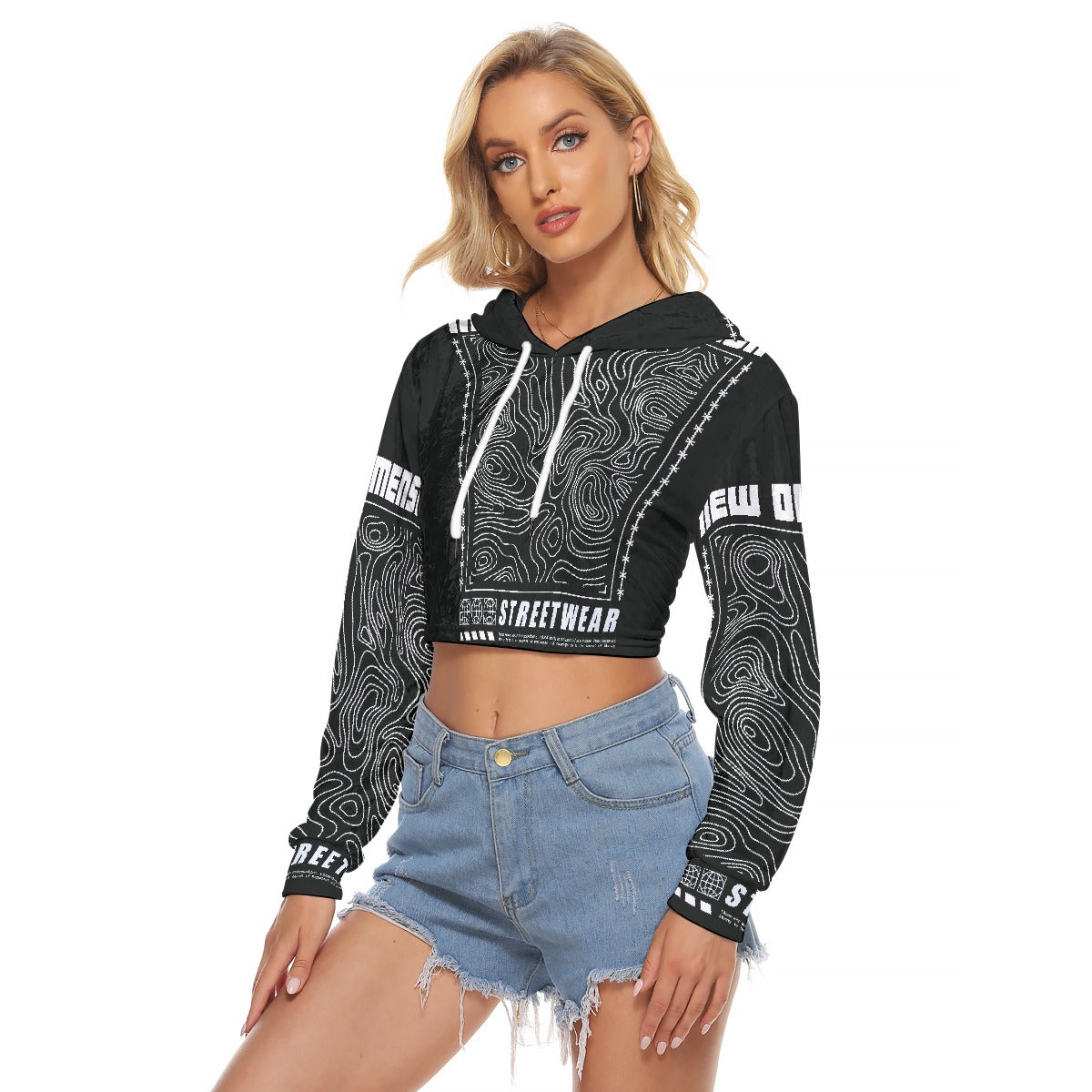 All-Over Print Women's Crop Top Hoodie|Velvet