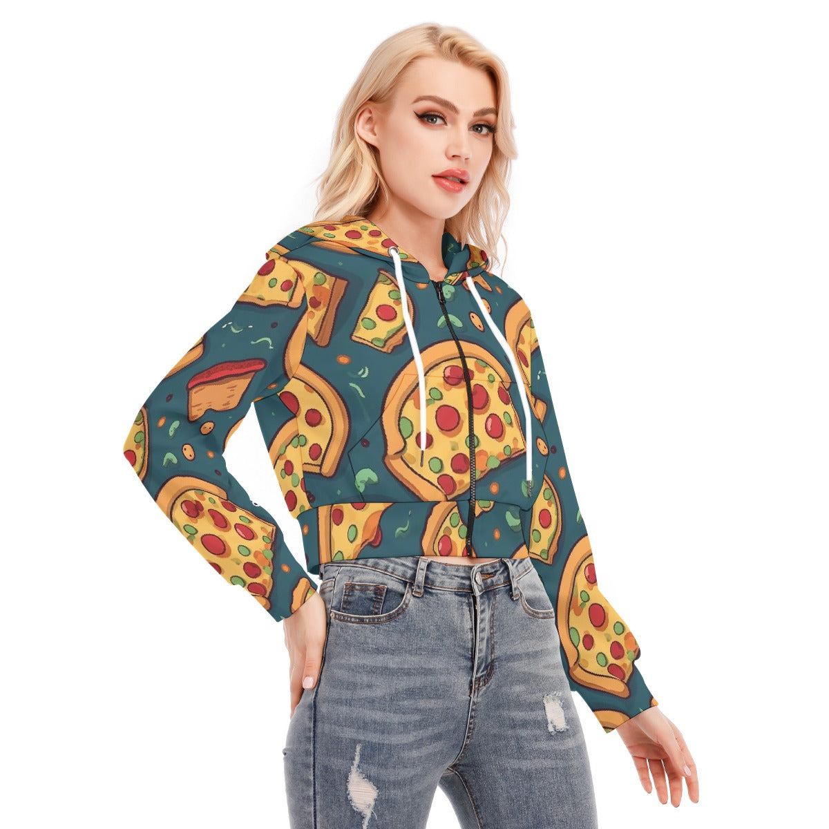 All-Over Print Women's Crop Top Hoodie With Zipper Closure