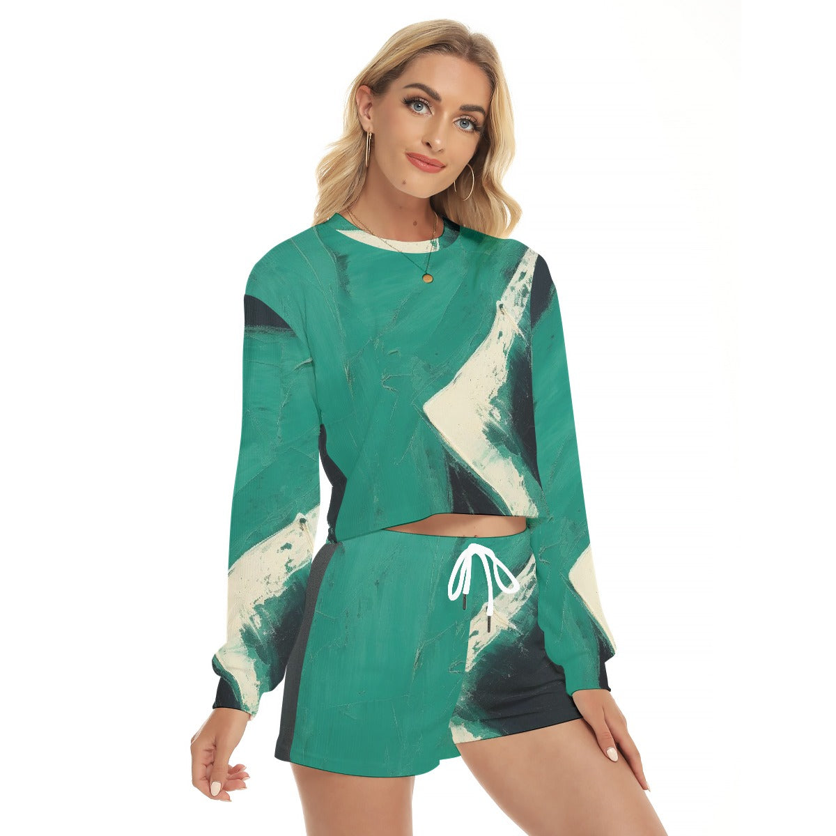 All-Over Print Women's Short Sweatshirt And Pants Suit