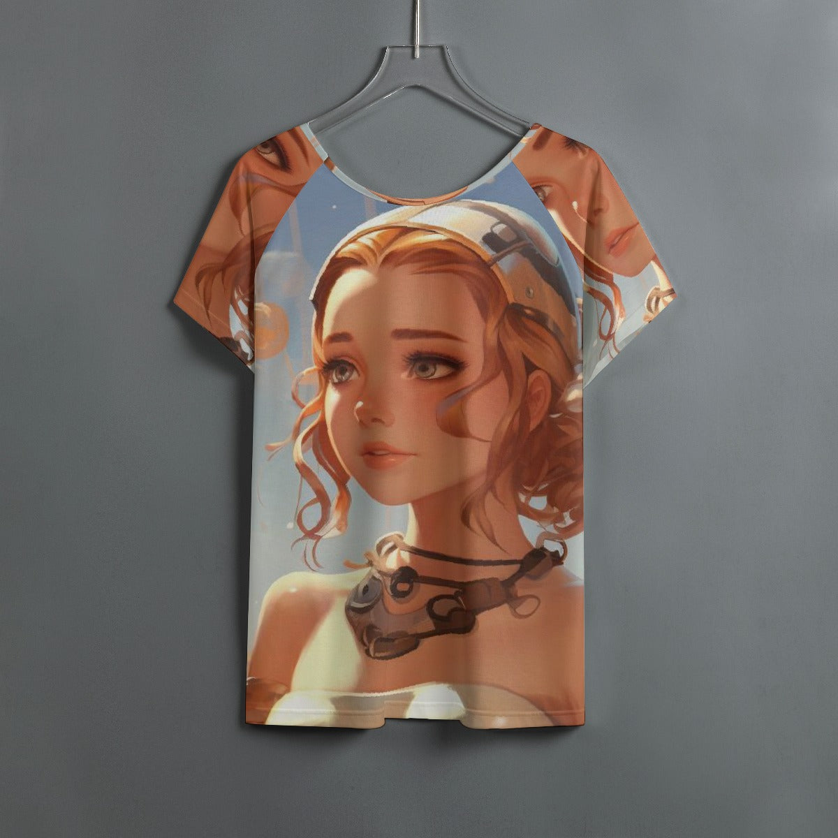 All-Over Print Women's Round Neck T-shirt With Raglan Sleeve