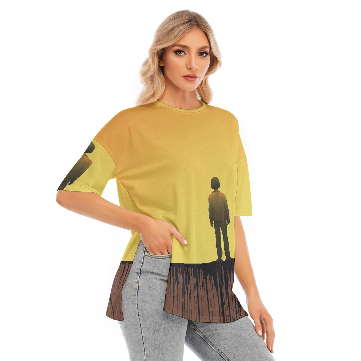 All-Over Print Women's Short Sleeves T-shirt With Hem Split