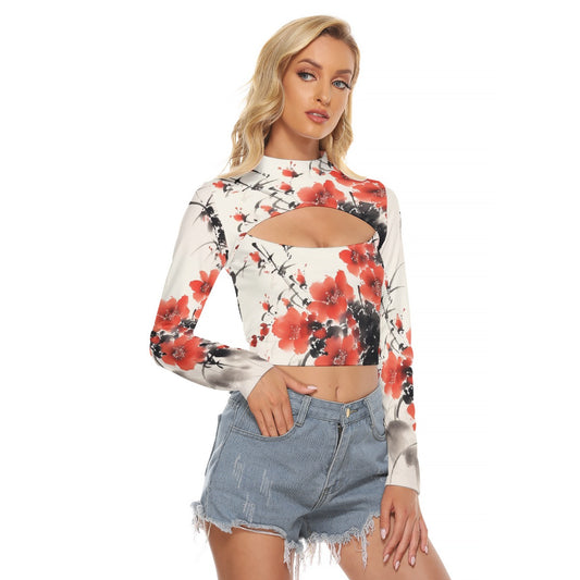 All-Over Print Women's Hollow Chest Keyhole Tight Crop Top